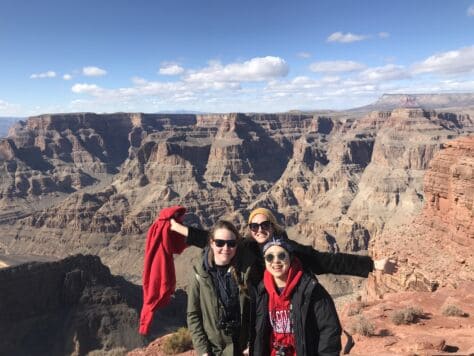 Three W&J students pose at the Grand Canyon during a spring break trip.