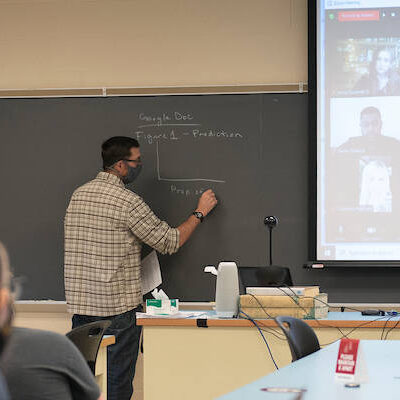 Jason Kilgore, Ph.D., associate professor of biology, teaches a class in Dieter-Porter October 27, 2020 on the campus of Washington &amp; Jefferson College.