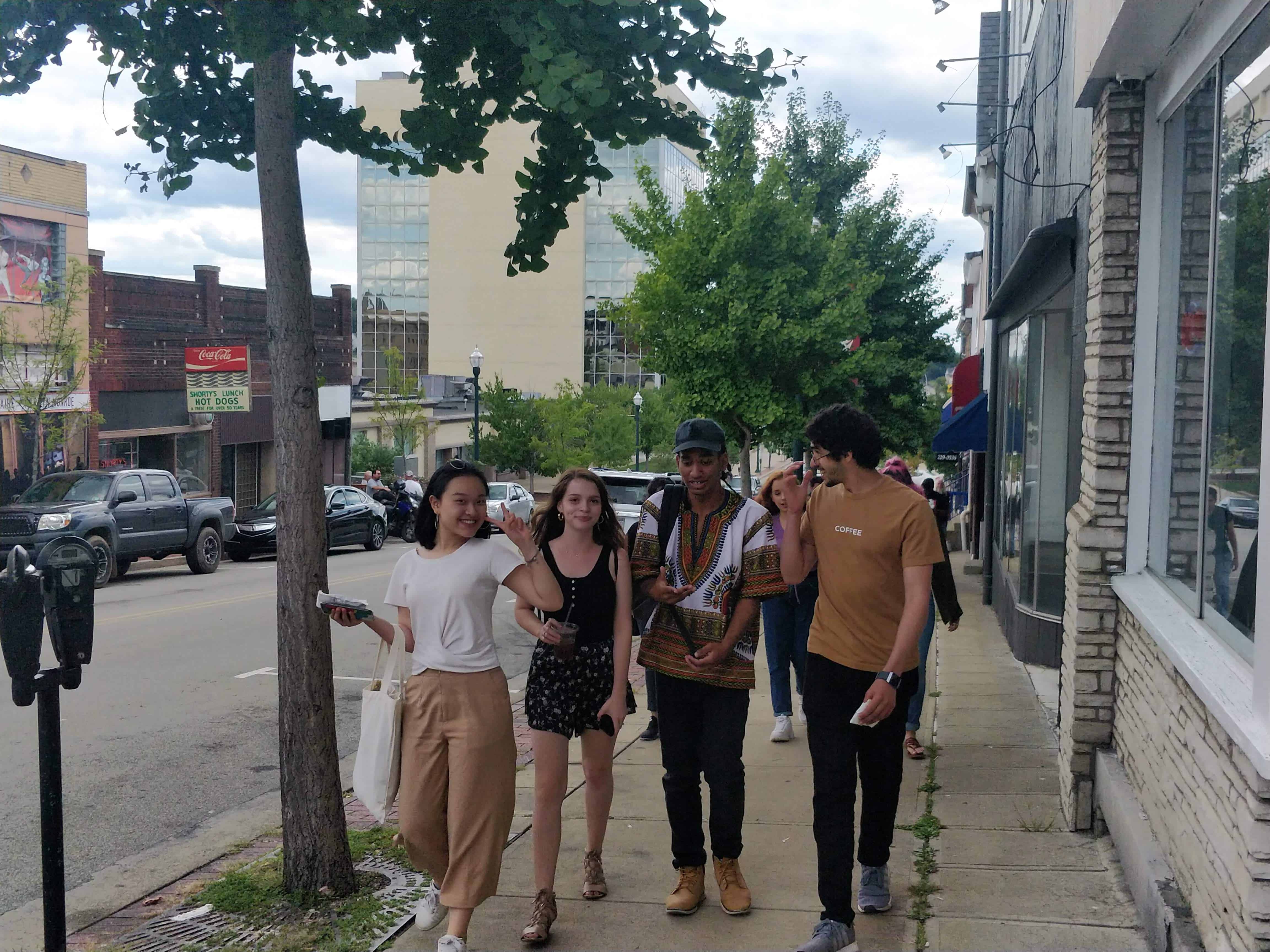 International Students walking through Washington, Pennsylvania.